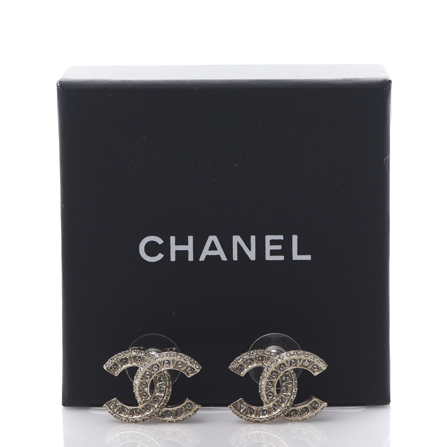 Chanel Crystal Textured CC Earrings Gold 5 of 5