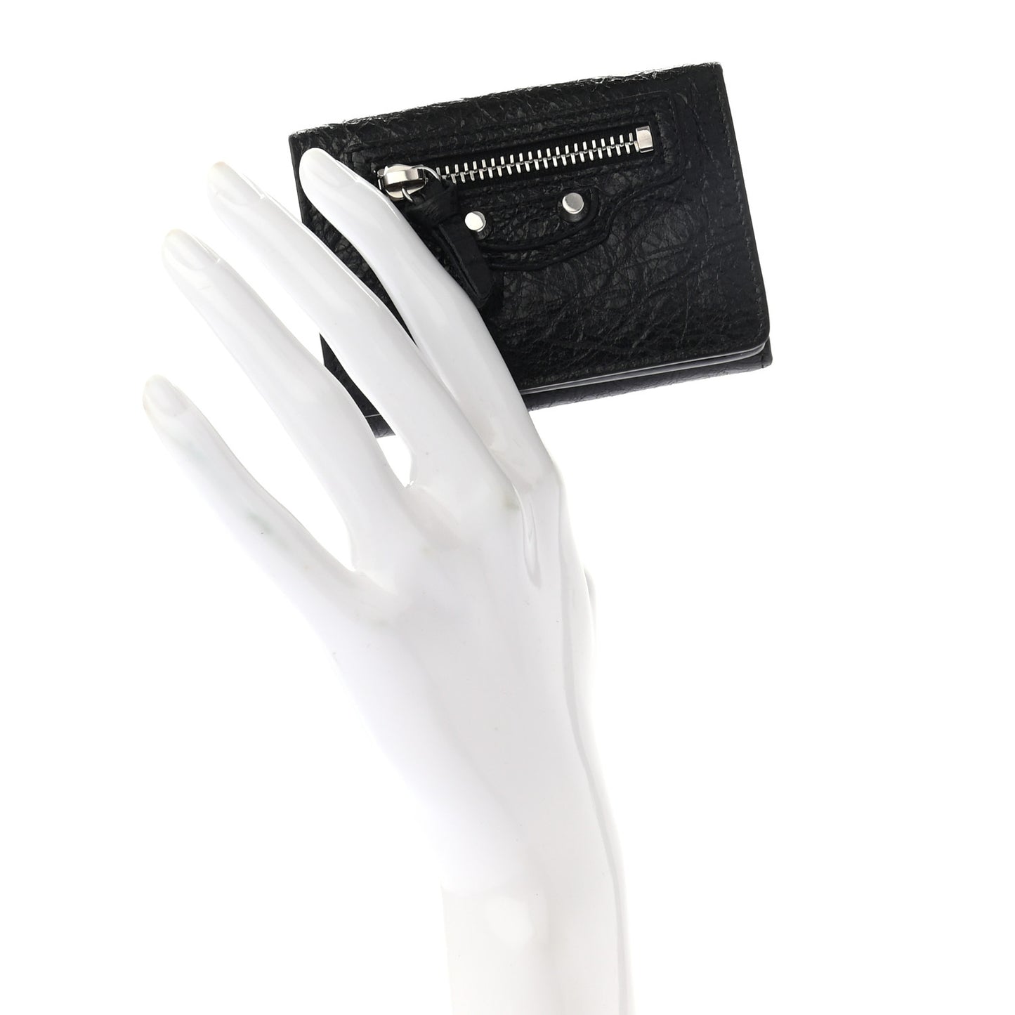 Agneau Classic Silver Hardware Mini Wallet Black
