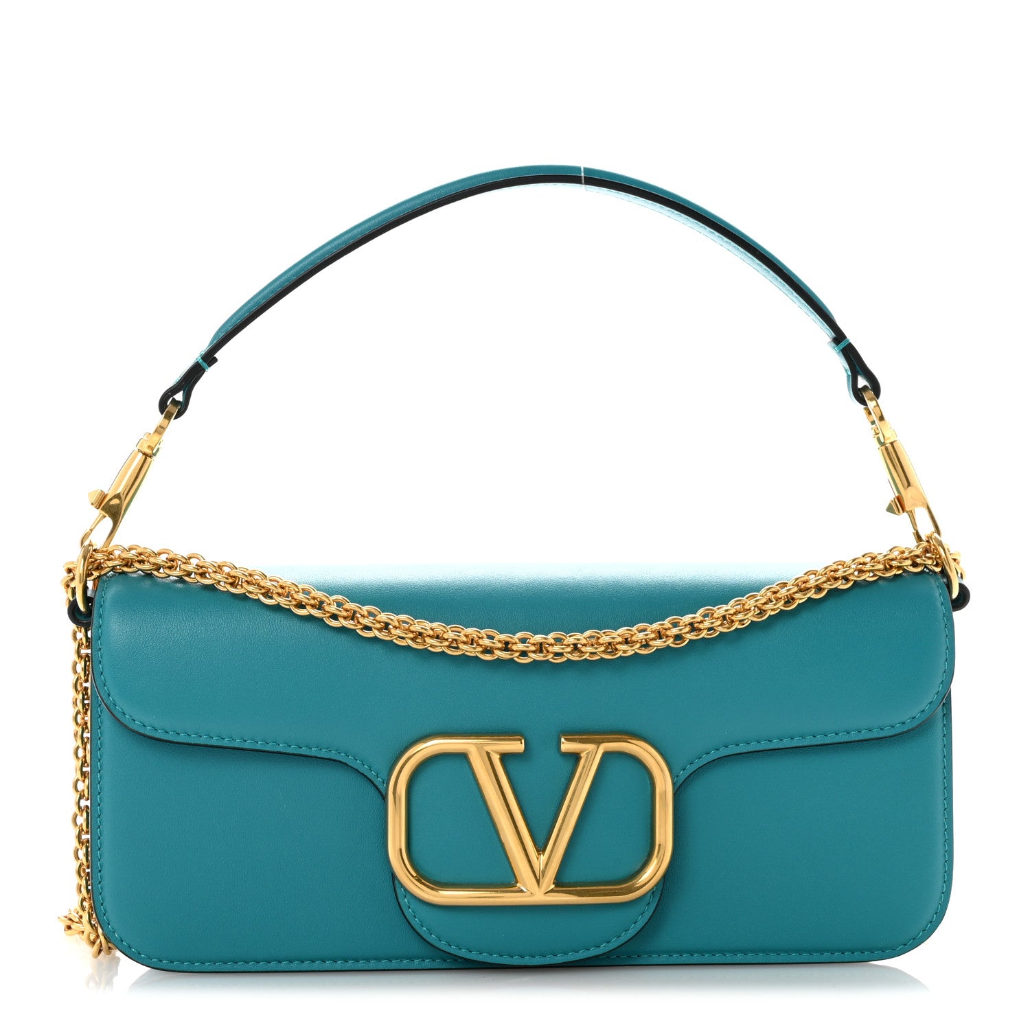 Valentino Garavani Calfskin Vlogo Loco Shoulder Bag Marine Green