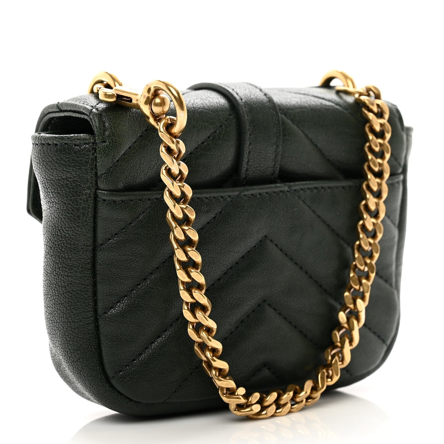 Sheepskin Matelasse Chevron Monogram Mini College Bag New Vert Fonce