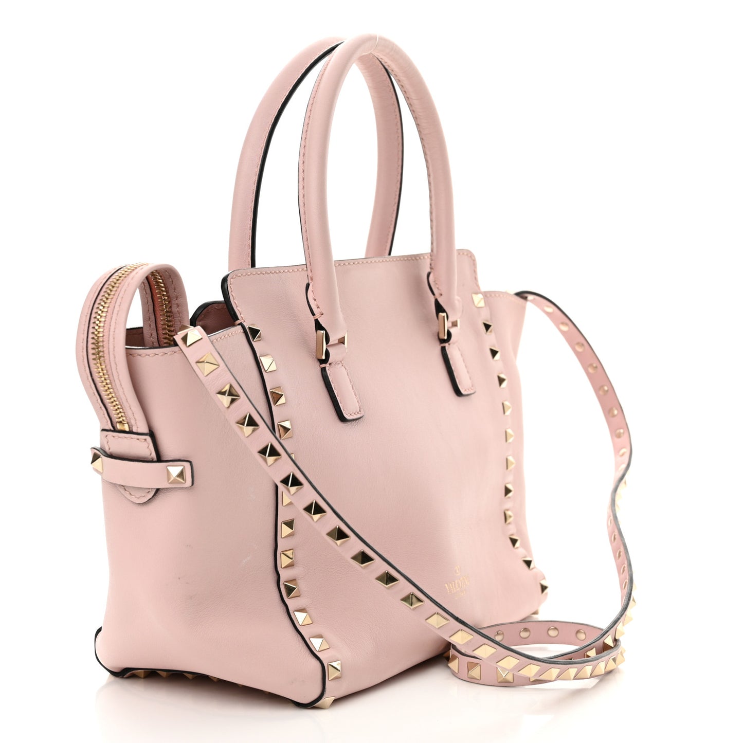 Vitello Small Rockstud Double Handle Tote Water Rose