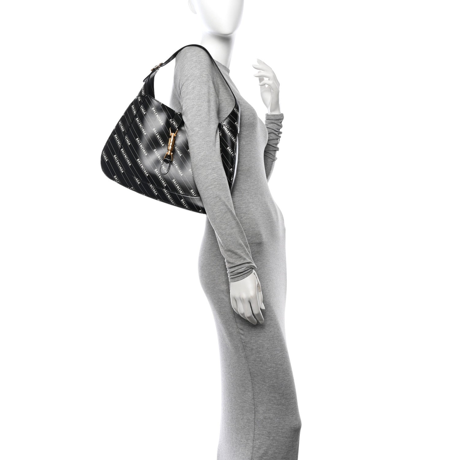 Gucci X BALENCIAGA Calfskin Logo Print Medium Jackie 1961 Hobo Black 2 of 11