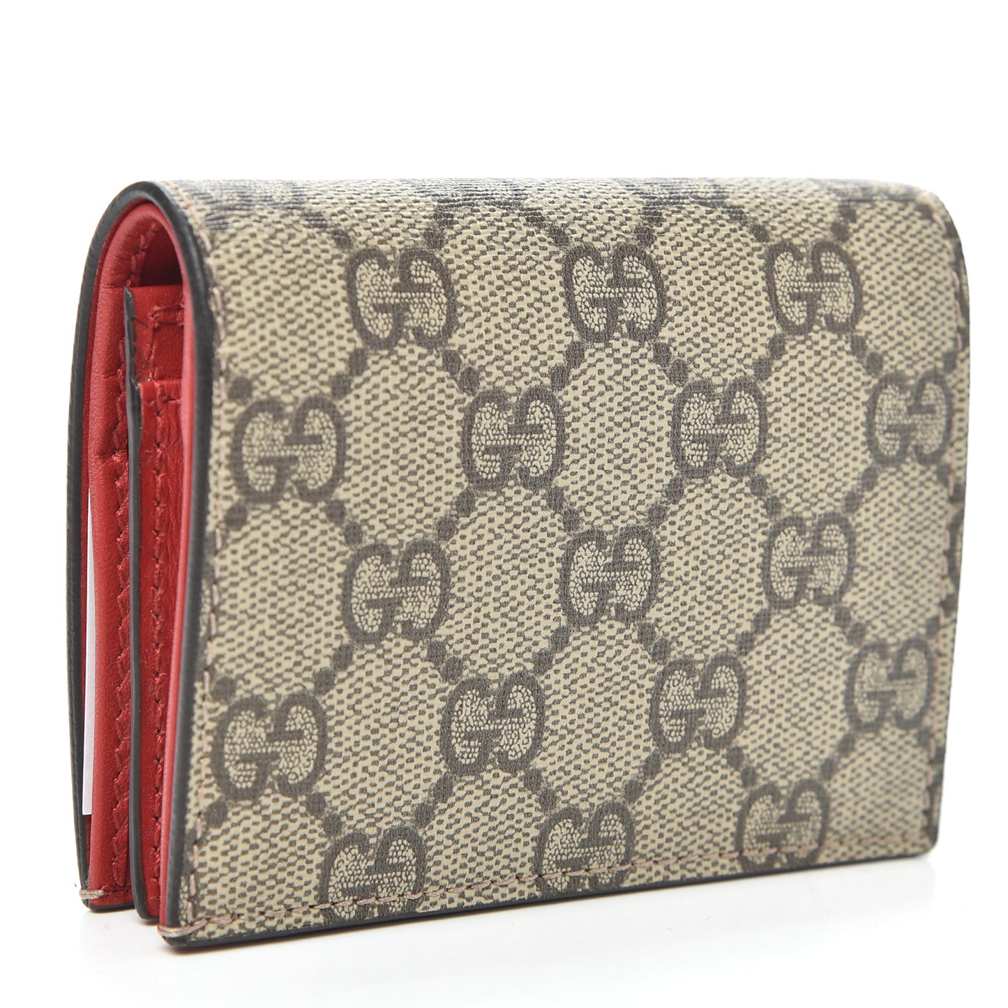 GG Supreme Monogram Cherry Embellished Card Case Wallet Hibiscus Red