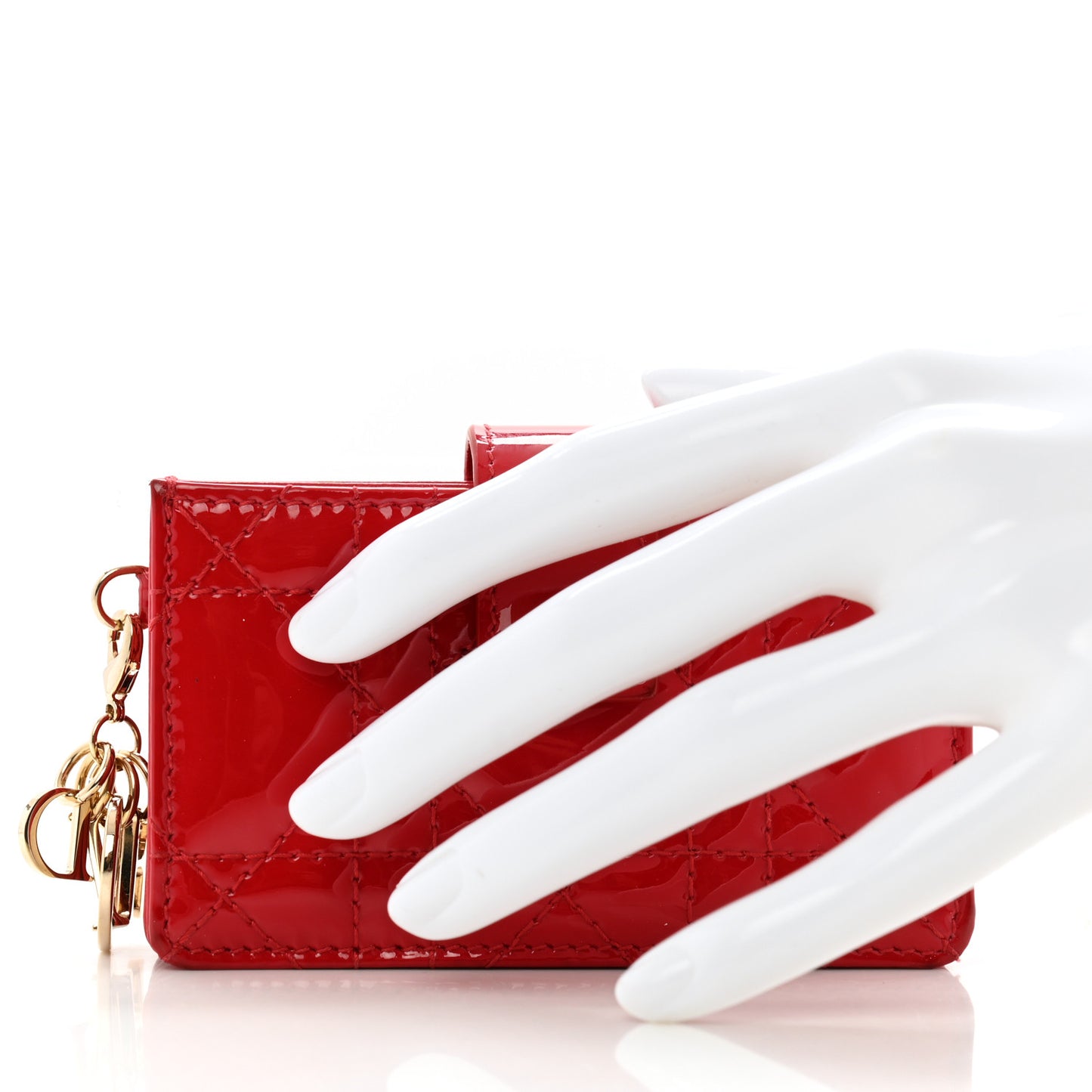 Patent Cannage Lady Dior 5-Gusset Card Holder Rouge Vif