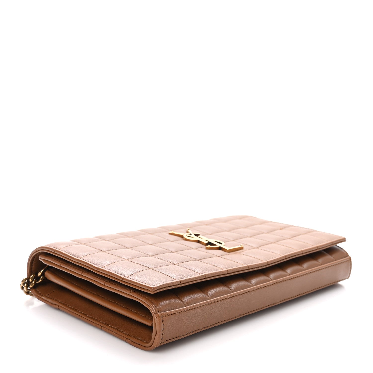 Saint Laurent Lambskin Carre Quilted Cassandre Chain Wallet Brown 4 of 12