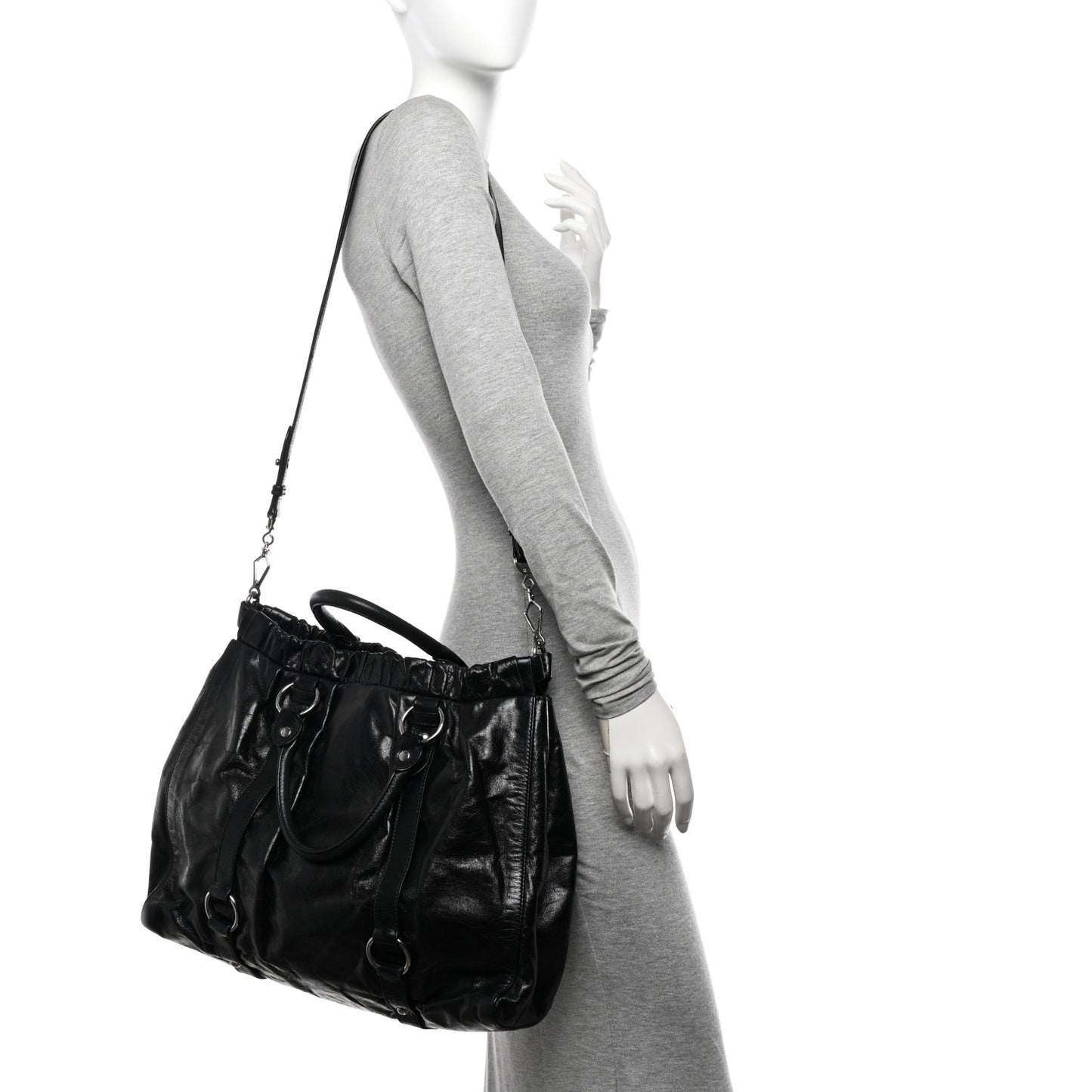 Vitello Lux Gathered Tote Black