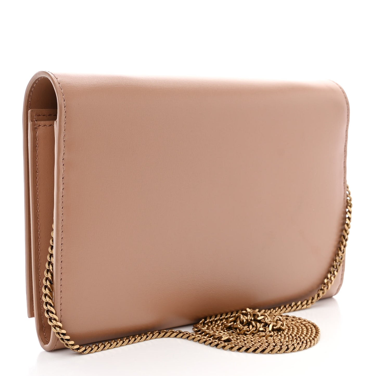 Glossy Calfskin Monogram Chain Wallet Dark Beige