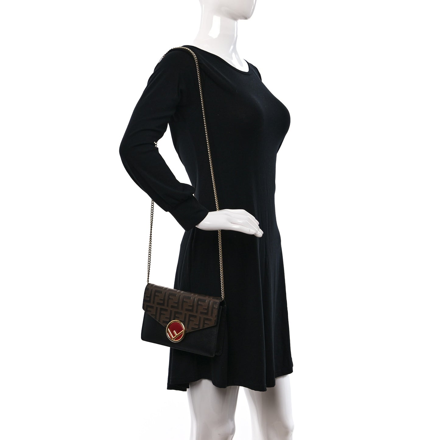 Vitello Cruise F is Fendi Bi-Color FF 1974 Embossed Medium Envelope Wallet On Chain Black Maya