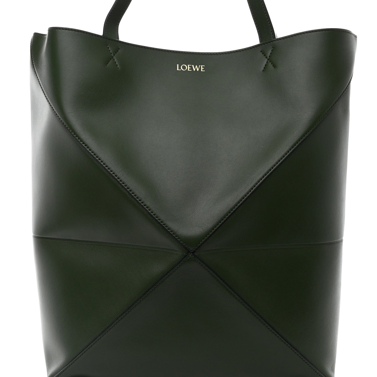 Shiny Calfskin Medium Puzzle Fold Tote Dark Khaki Green