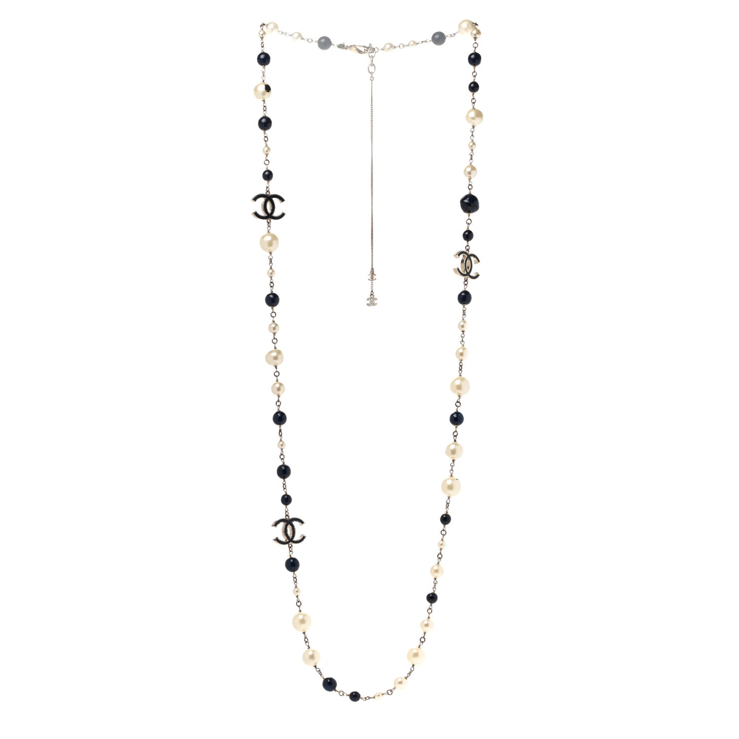 Pearl Beaded CC Long Necklace Navy