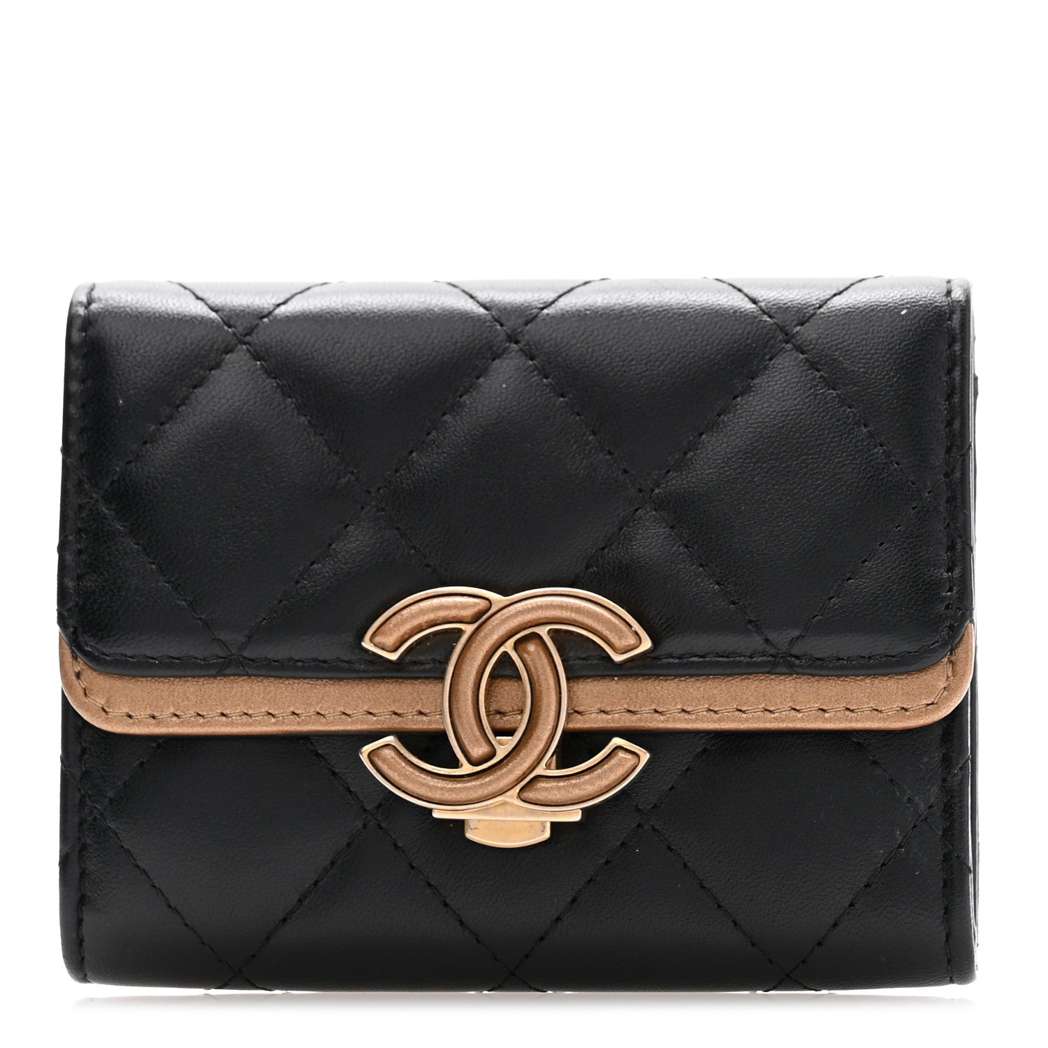 Chanel Lambskin Quilted CC Chic Flap Card Holder Black Gold 1 of 12