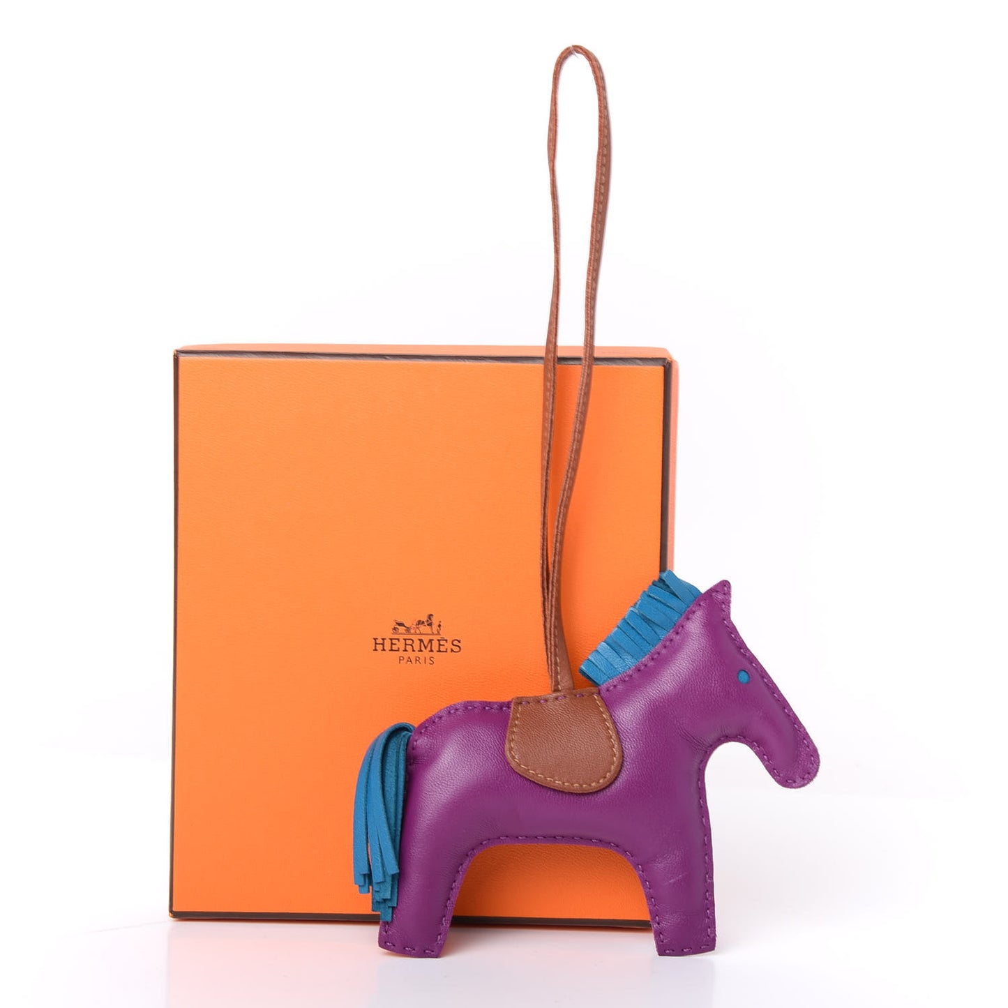 Milo Lambskin Grigri Rodeo Horse Bag Charm MM Anemone Bleu Izmir Fauve