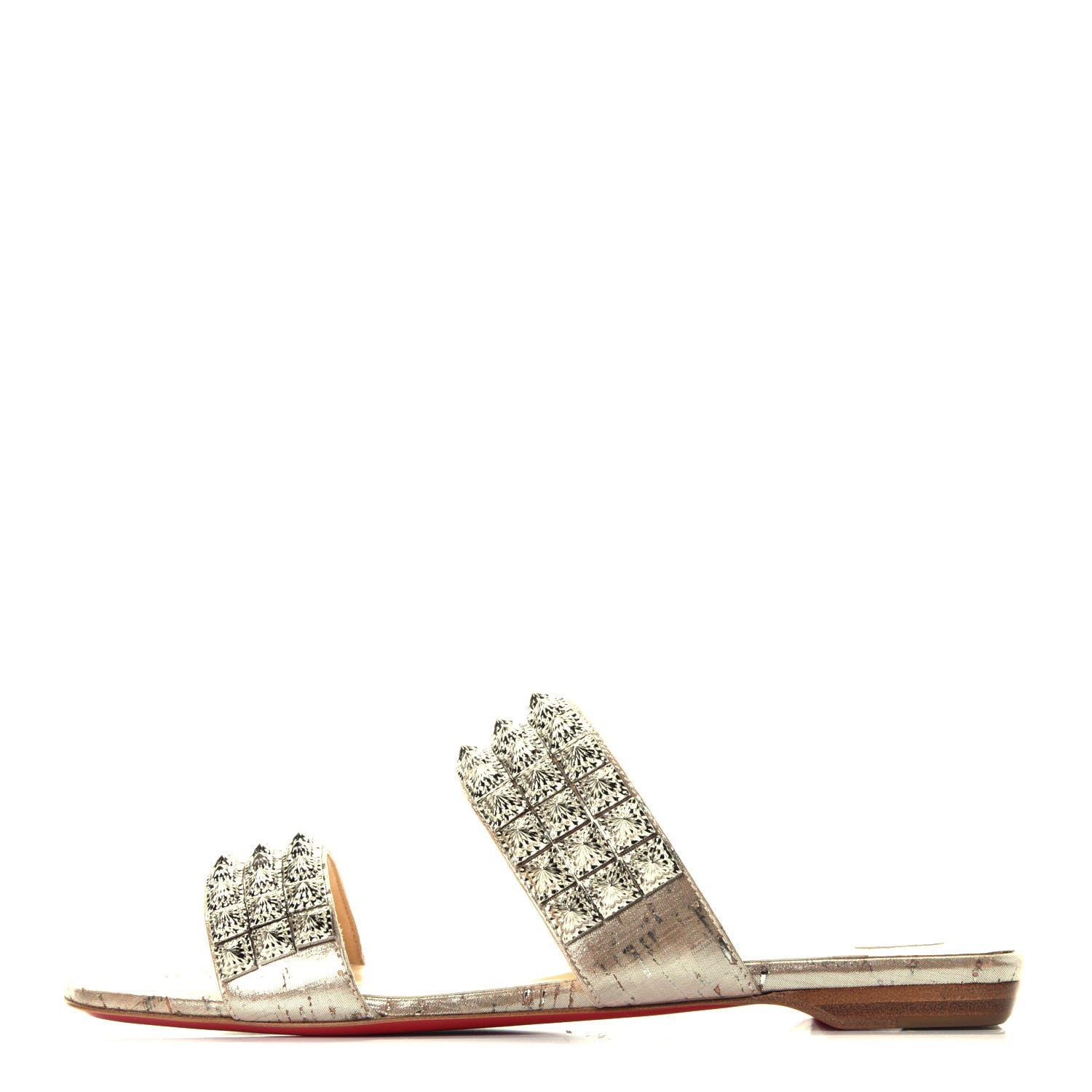 Christian Louboutin Liege Pepite Studded Myriadiam Flat Slide Sandals 39 Silver 1 of 8