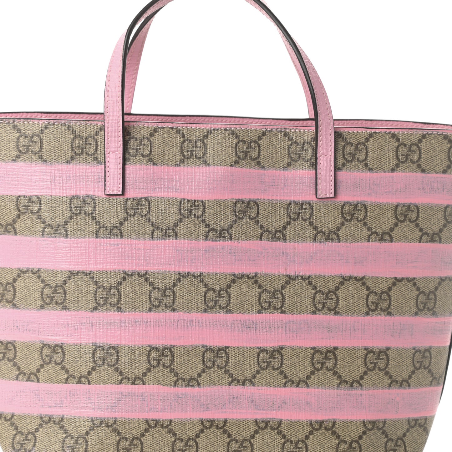 GG Supreme Monogram Striped Childrens Tote Beige Ebony Pink