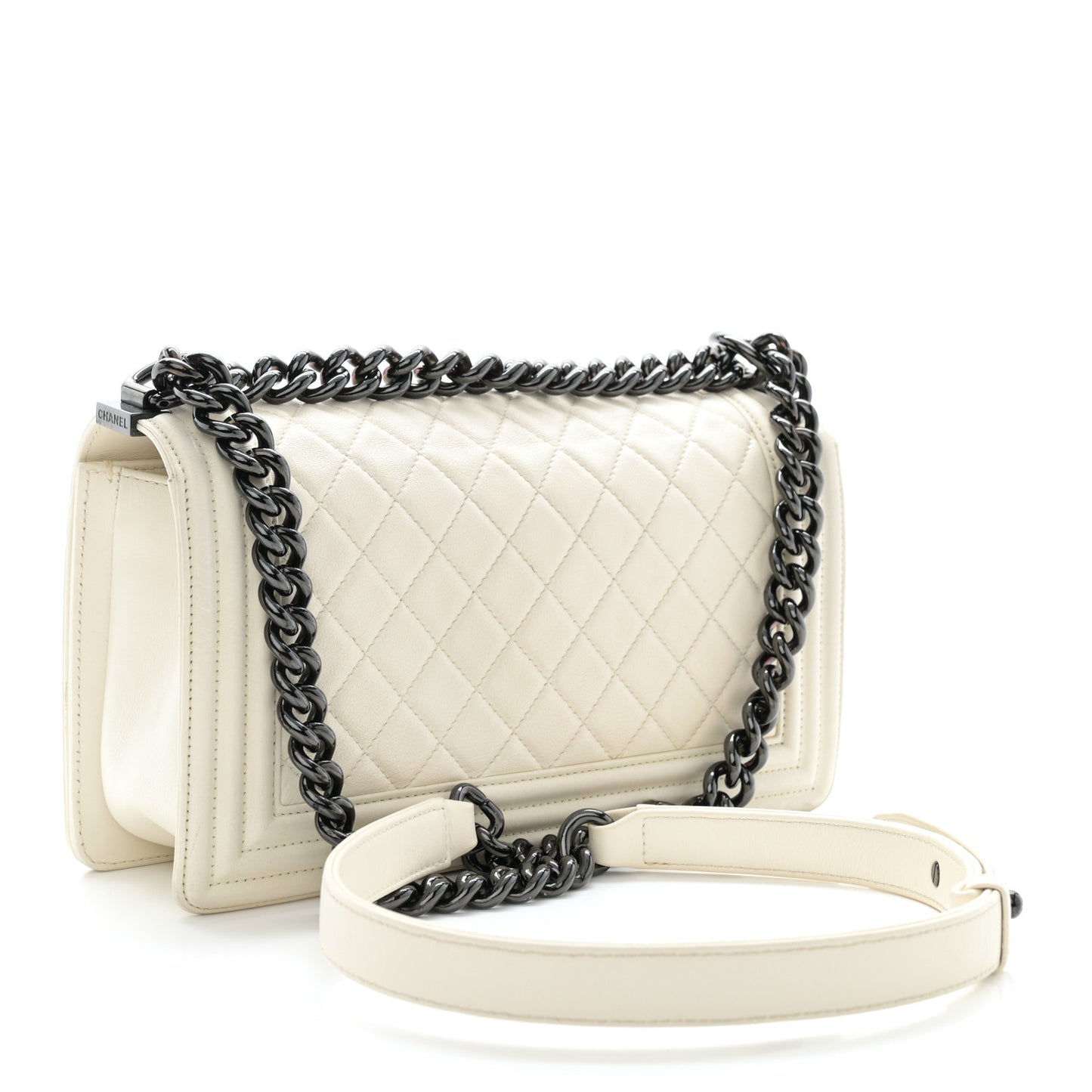 Calfskin Quilted Medium Boy Flap White