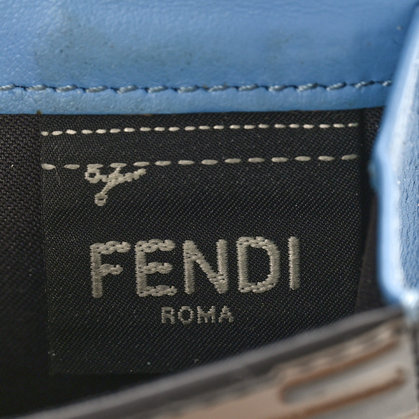 Vitello Liberty F is Fendi Bi-Color FF 1974 Embossed Micro Tri-Fold Envelope Wallet Maya Black Nebula