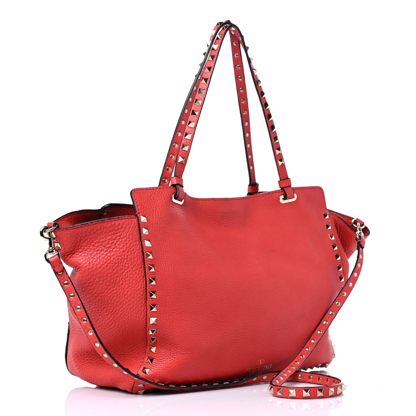 Pebbled Calfskin Medium Rockstud Tote Deep Coral