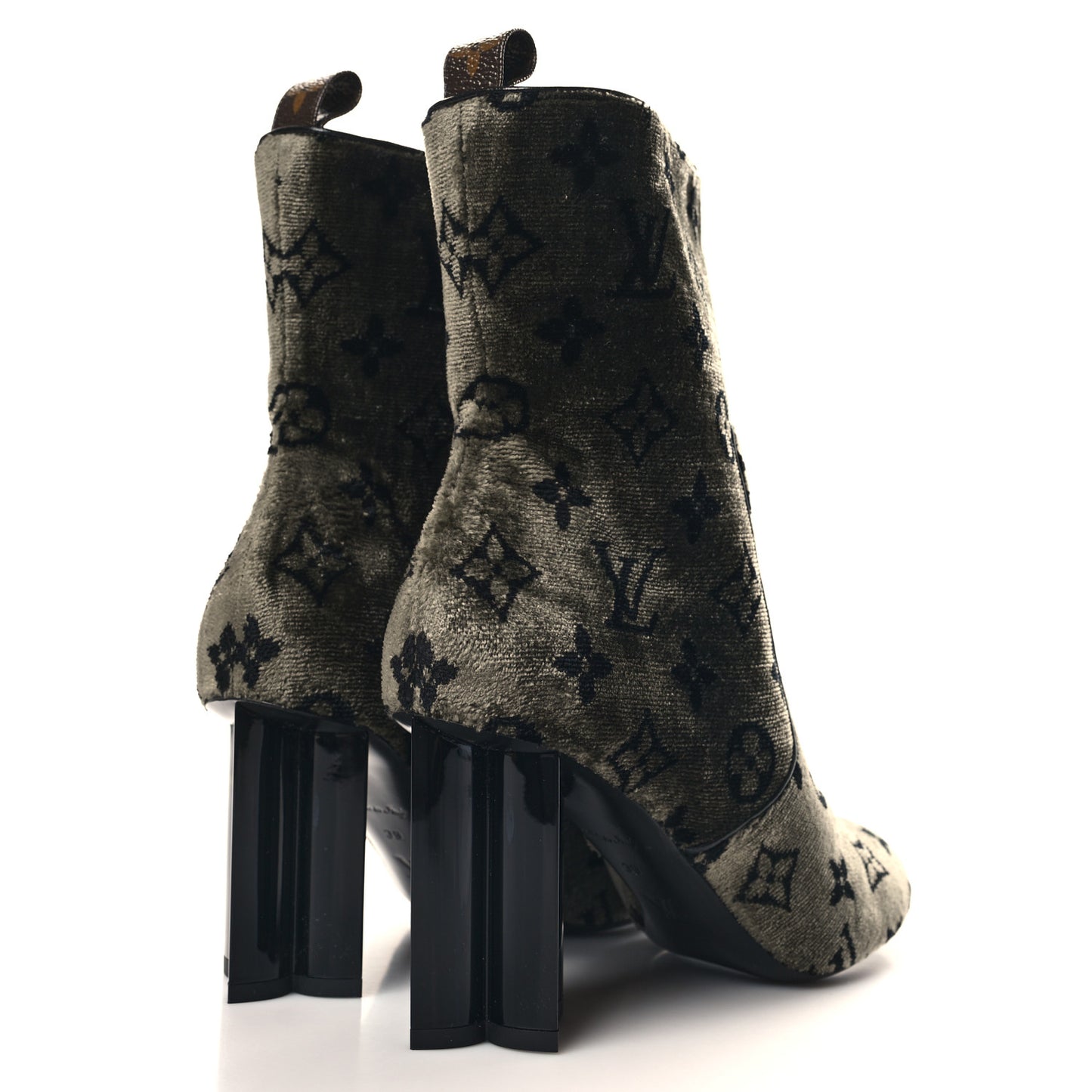 Velvet Monogram Silhouette Ankle Boots 39 Black Green