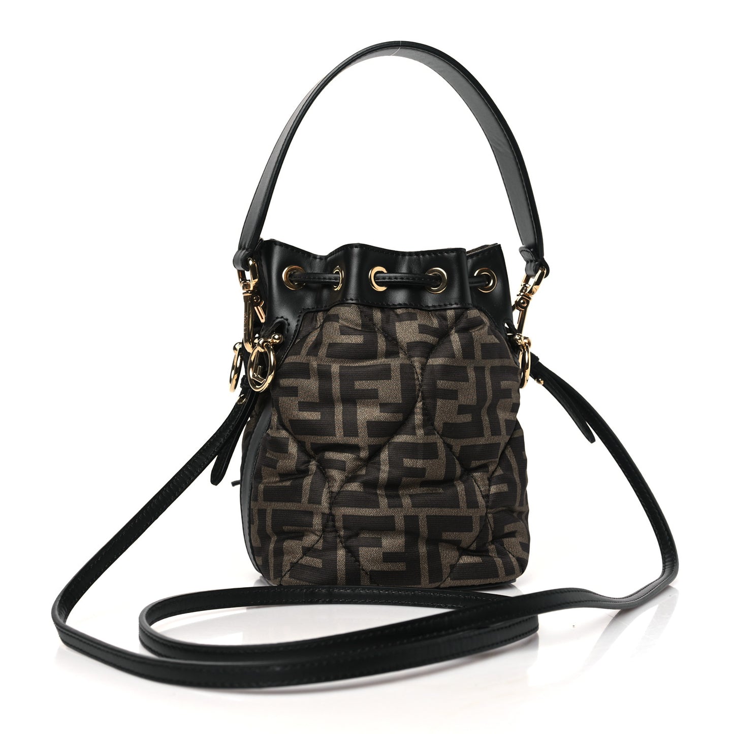 Silk Vitello King FF 1974 Quilted Mini Mon Tresor Bucket Bag Tobacco Moro