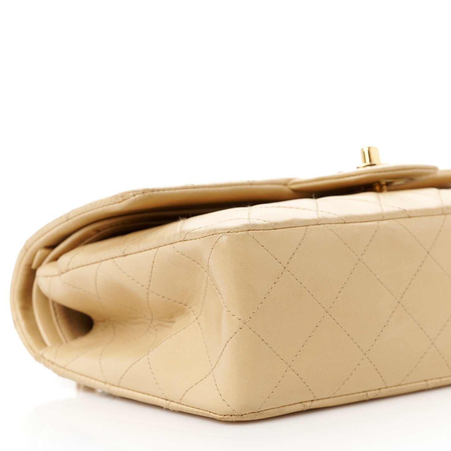 Lambskin Quilted Medium Double Flap Beige
