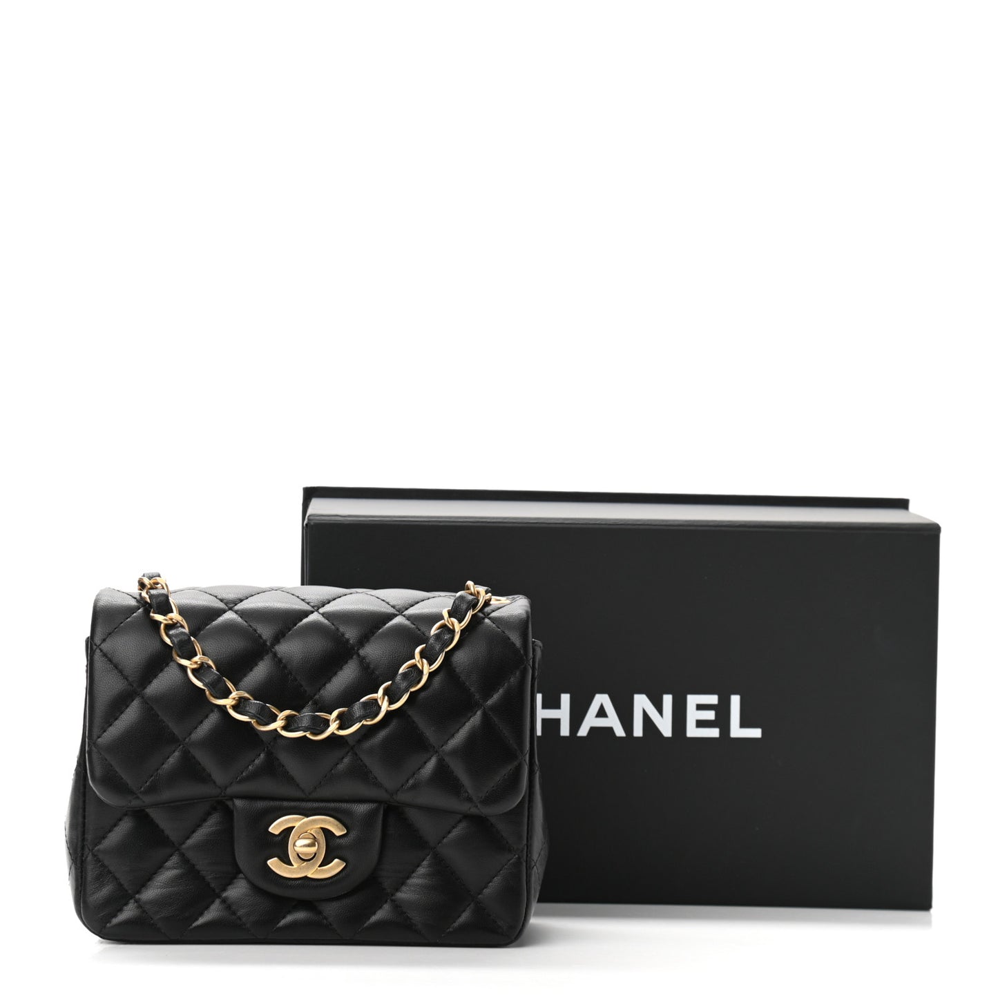 Lambskin Quilted Mini Square Flap Black