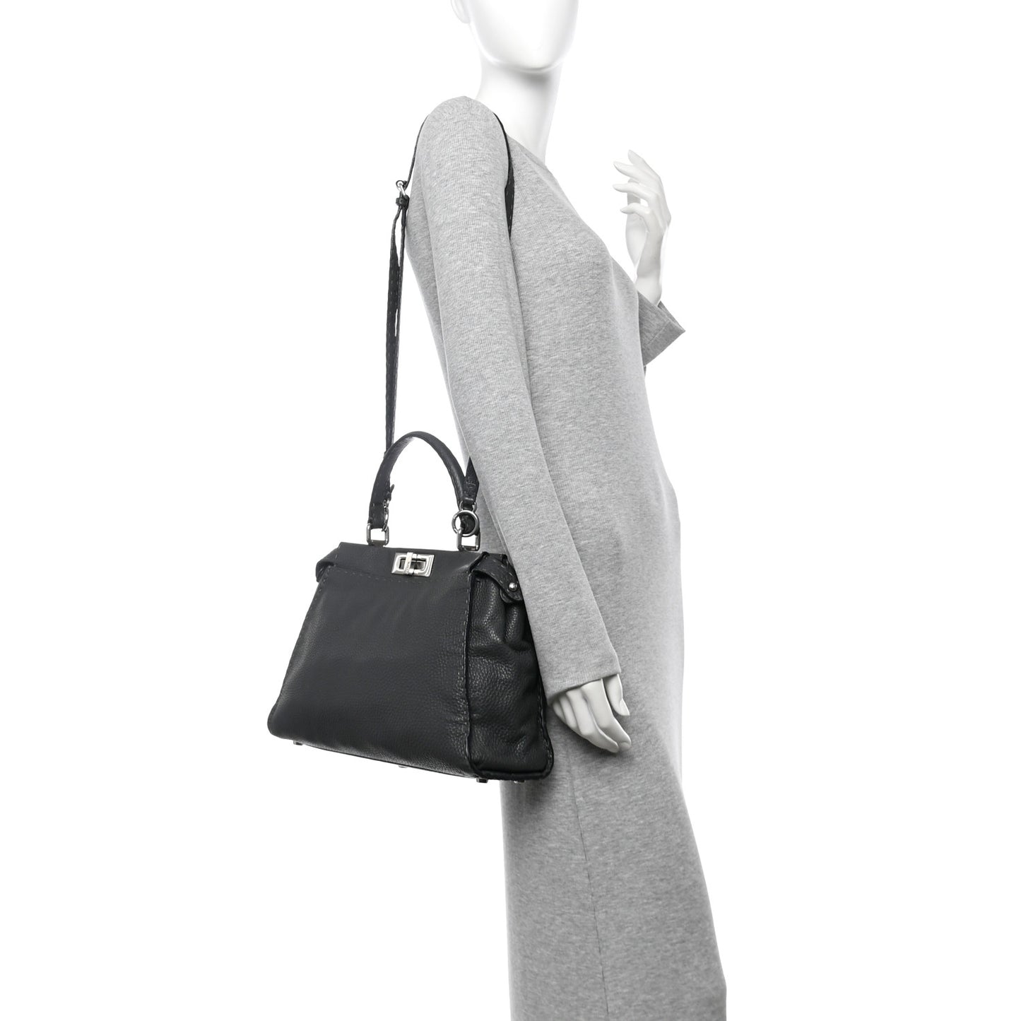 Cuoio Romano Selleria Bi-Color Medium Peekaboo Iconic Satchel Asfalto Latte