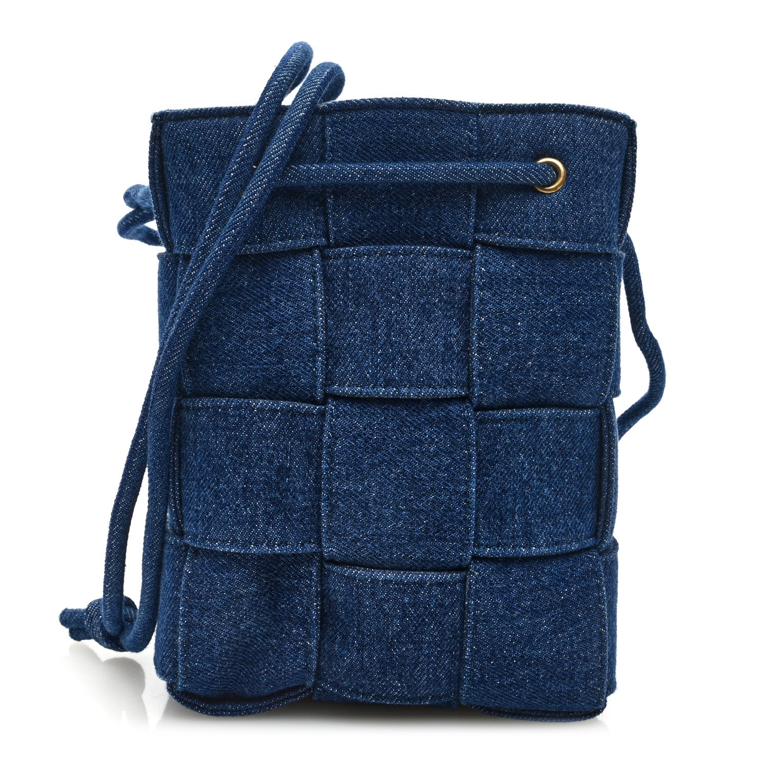 Bottega Veneta Denim Maxi Intrecciato Small Cassette Crossbody Bucket Bag Indigo 1 of 8