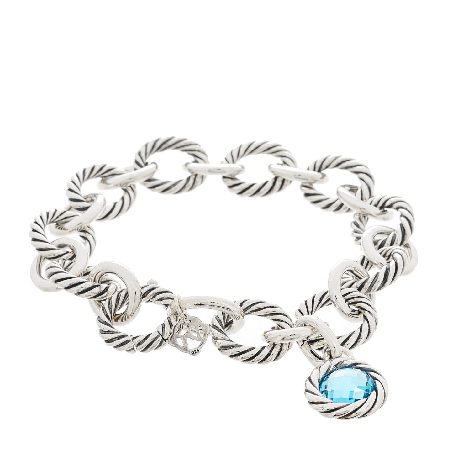 Sterling Silver Blue Topaz Oval Link Charm Bracelet