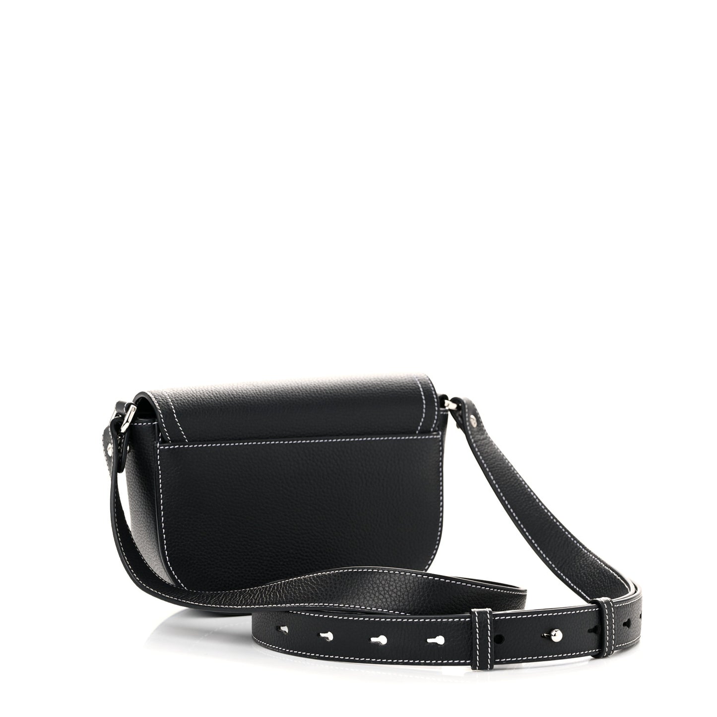 Grained Calfskin Saddle Messenger Bag With Strap Black