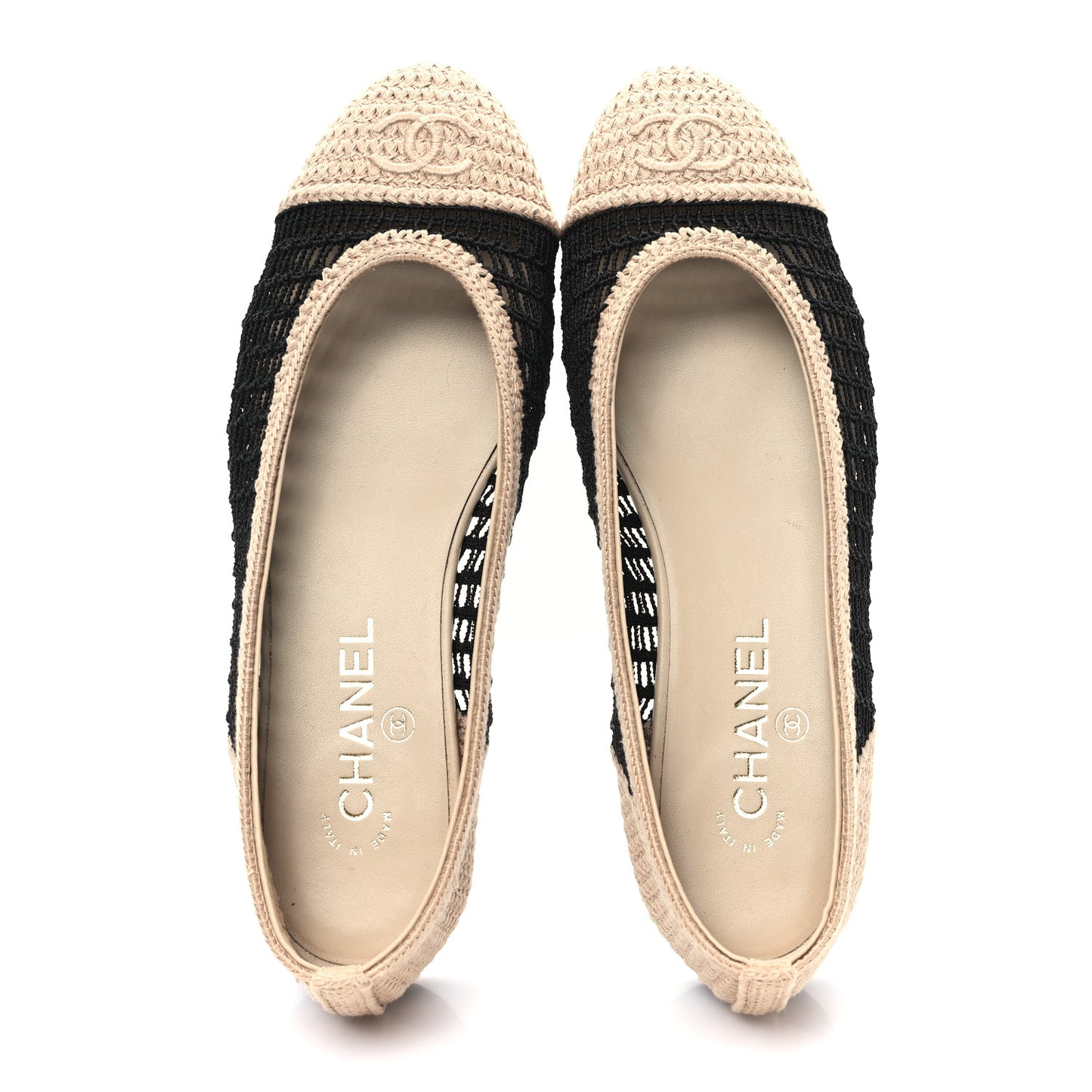 Raffia Cap Toe Ballerina Flats 39 Black Beige