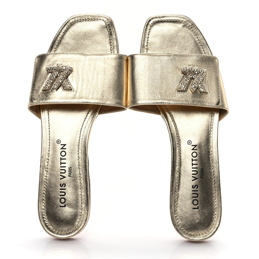 Metallic Calfskin Shake Flat Sandal 40 Gold