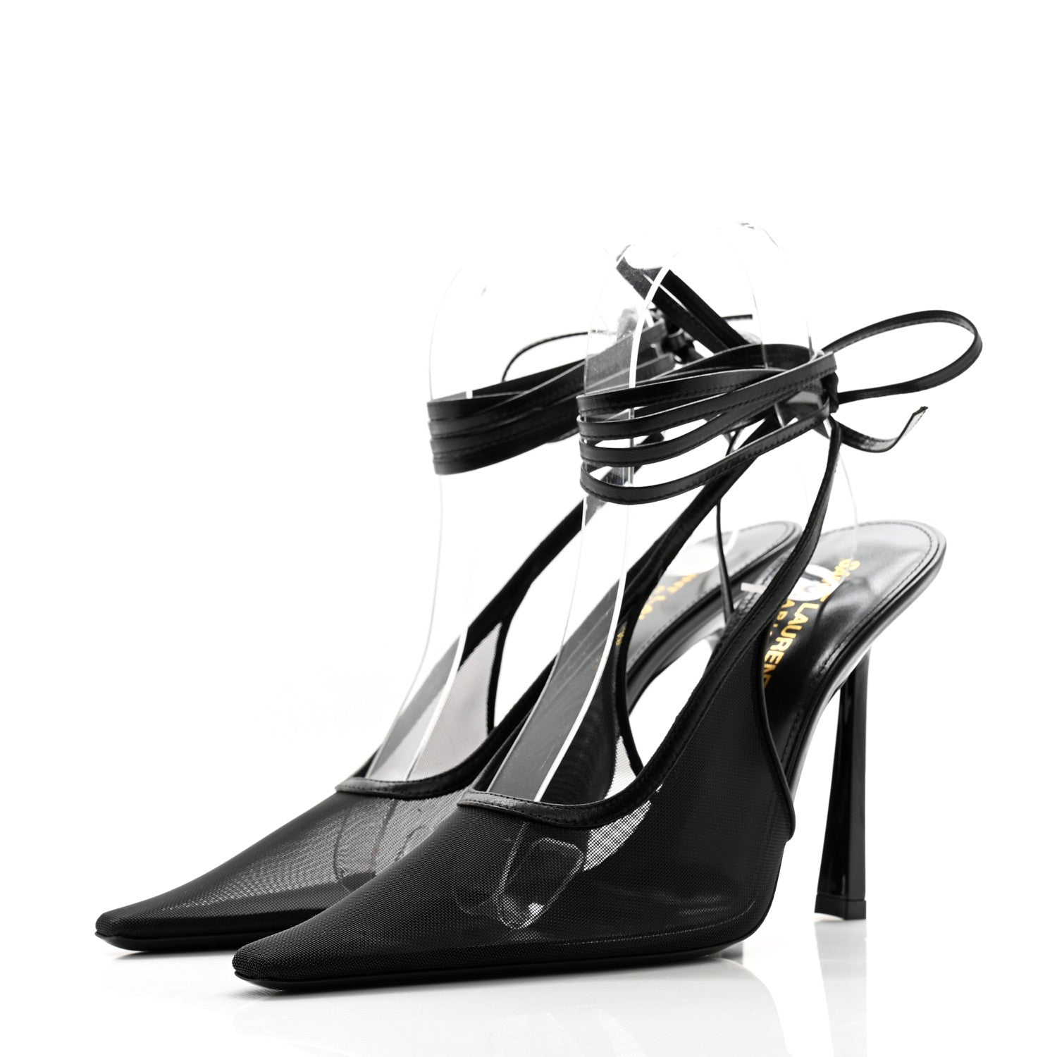 Saint Laurent Tulle Mesh Lambskin Oxails 110 Ankle Tie Pumps 37 Black 3 of 8