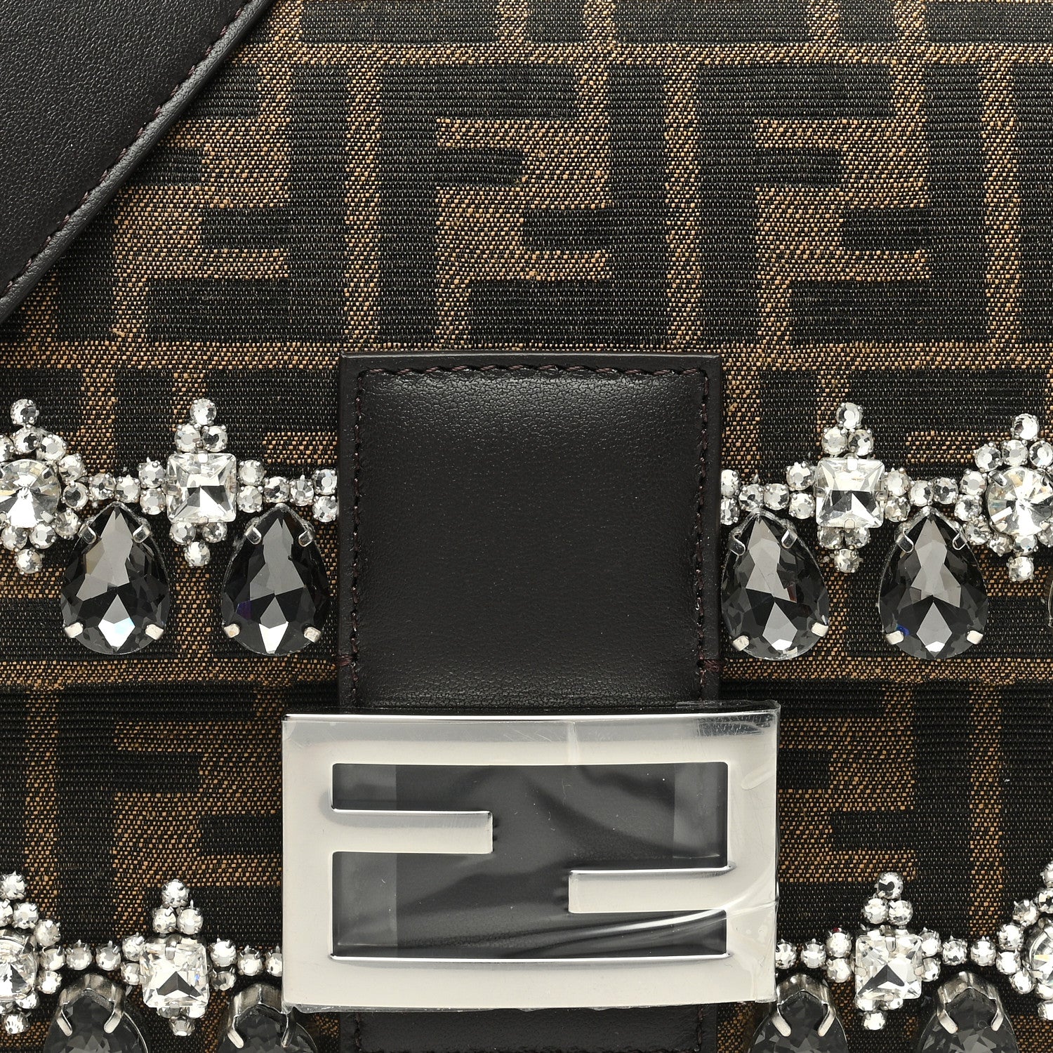 Fendi Fabric Jacquard FF 1974 Crystal Embellished Baguette Tobacco Moro Multicolor 7 of 9