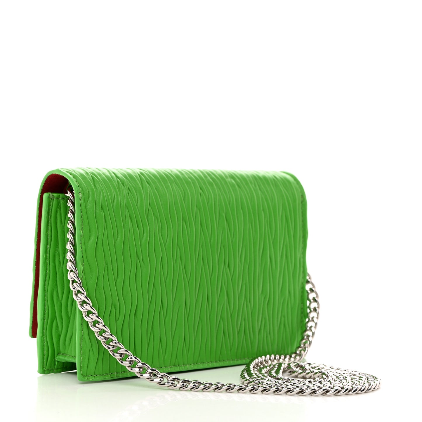 Lambskin Pleated Skull Small Chain Crossbody Bag Acid Green