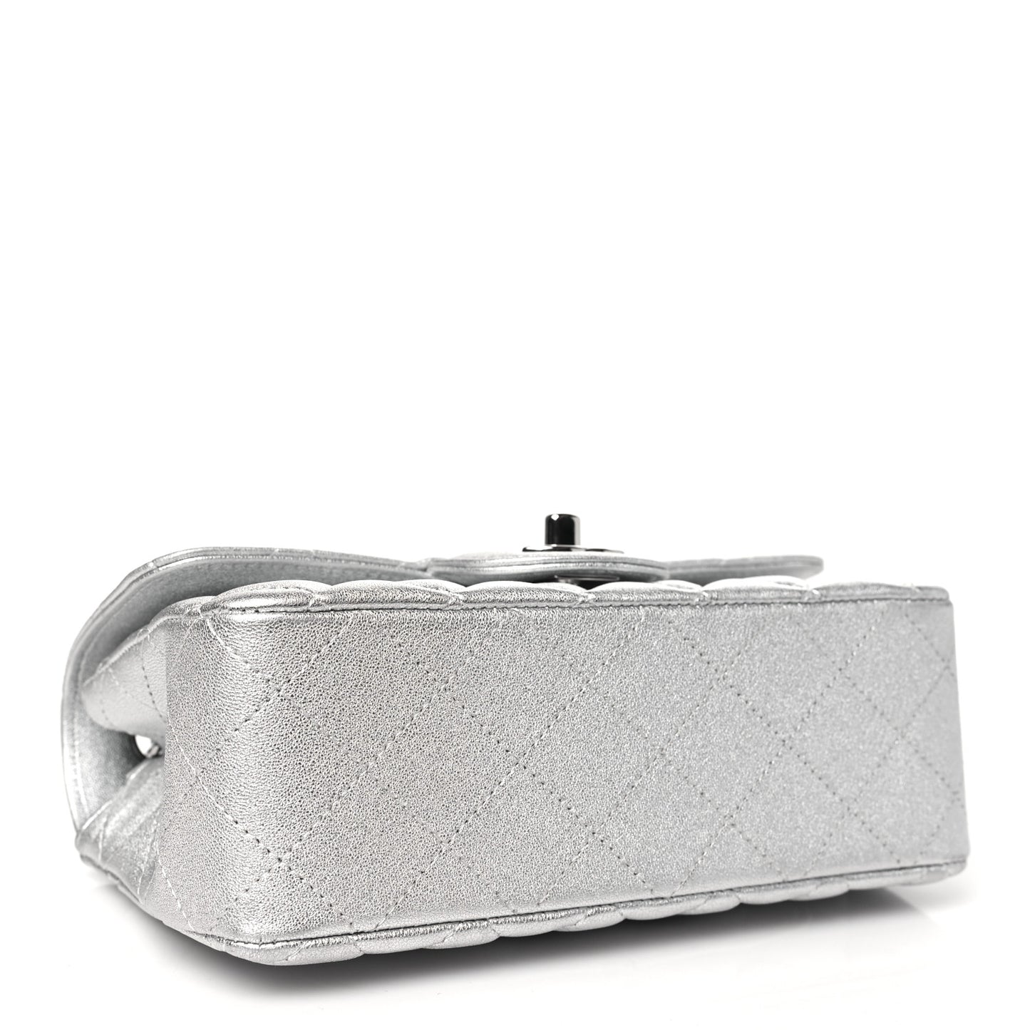 Metallic Lambskin Quilted Mini Rectangular Flap Silver