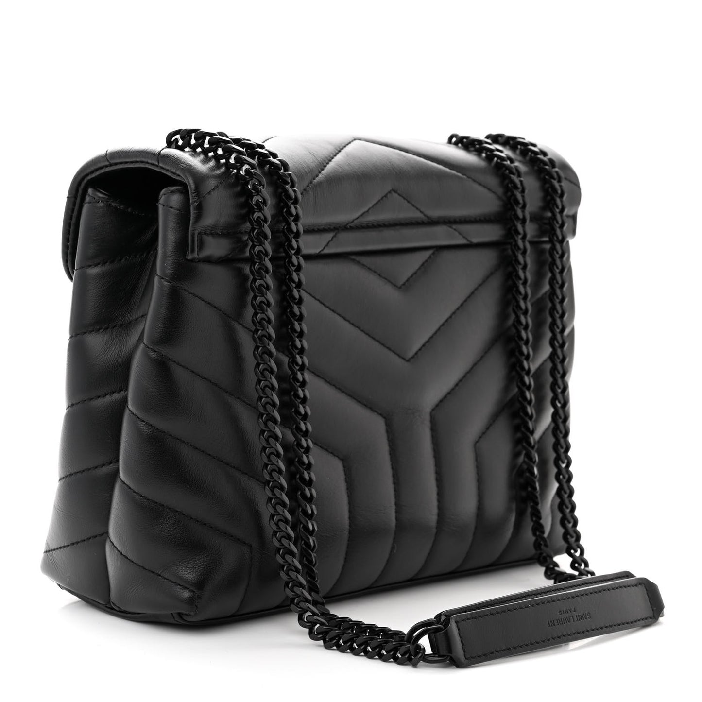 Calfskin Y Quilted Monogram Monochrome Small Loulou Chain Satchel Black