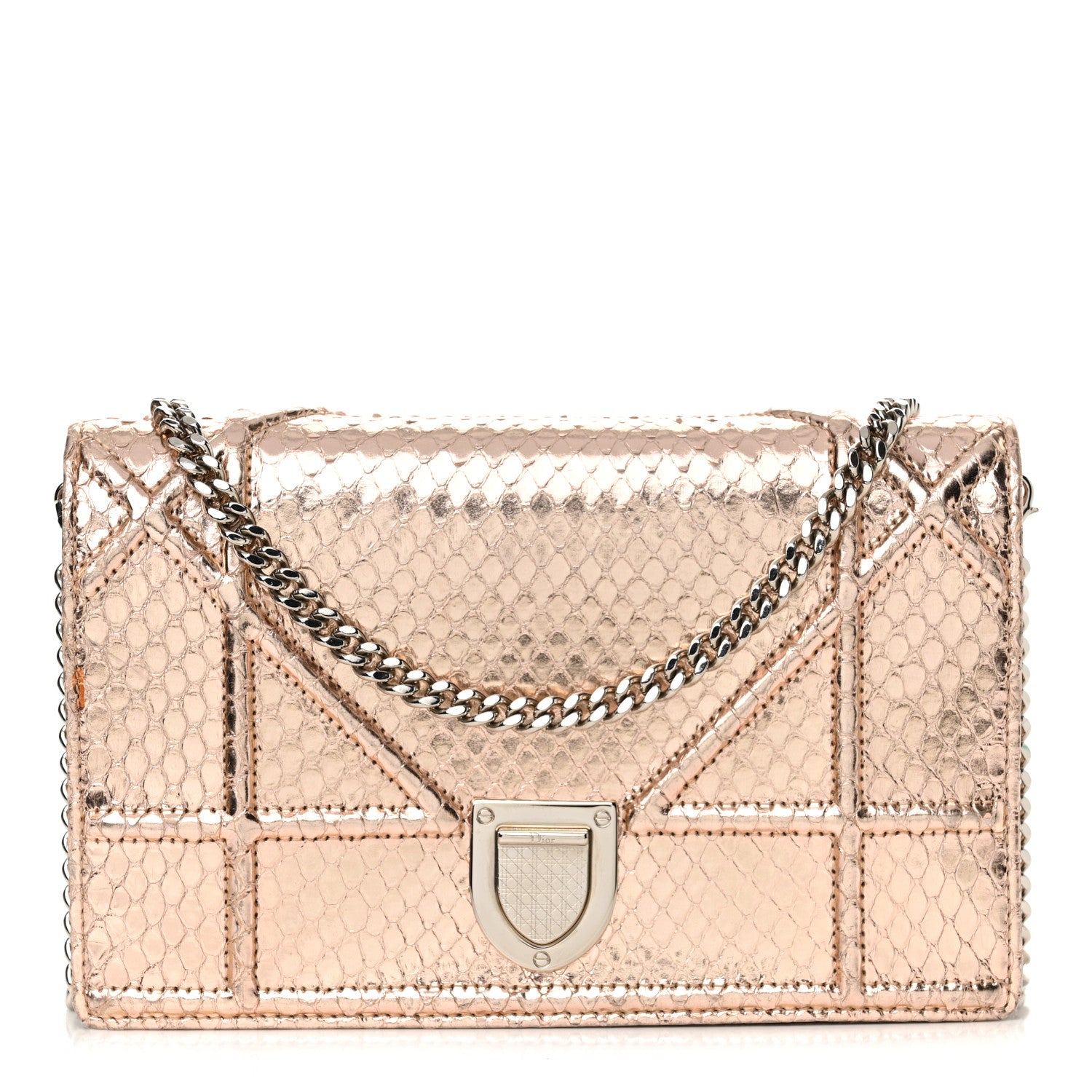 Christian Dior Snakeskin Diorama Wallet on Chain Pouch Rose Gold