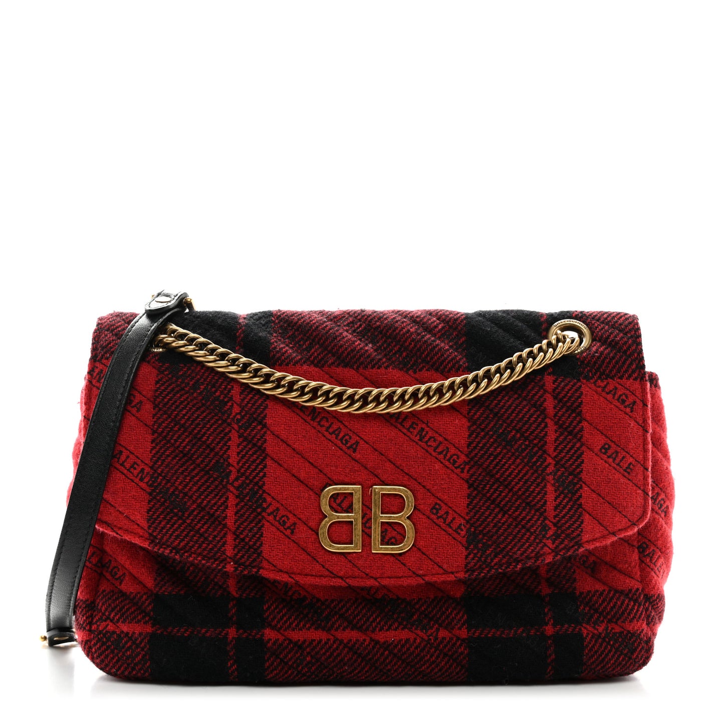 Wool Plaid Diagonal Allover Logo Matelasse M BB Round Shoulder Bag Red Black