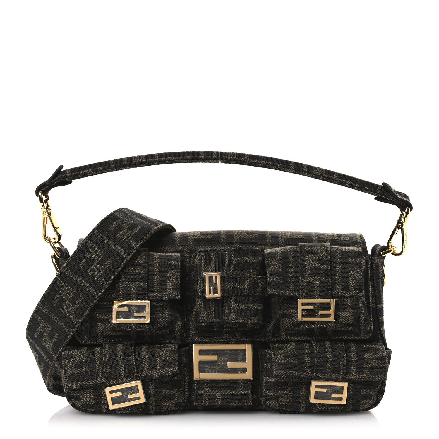 Fendi Fabric Jacquard FF 1974 Multipocket Baguette Tobacco Moro