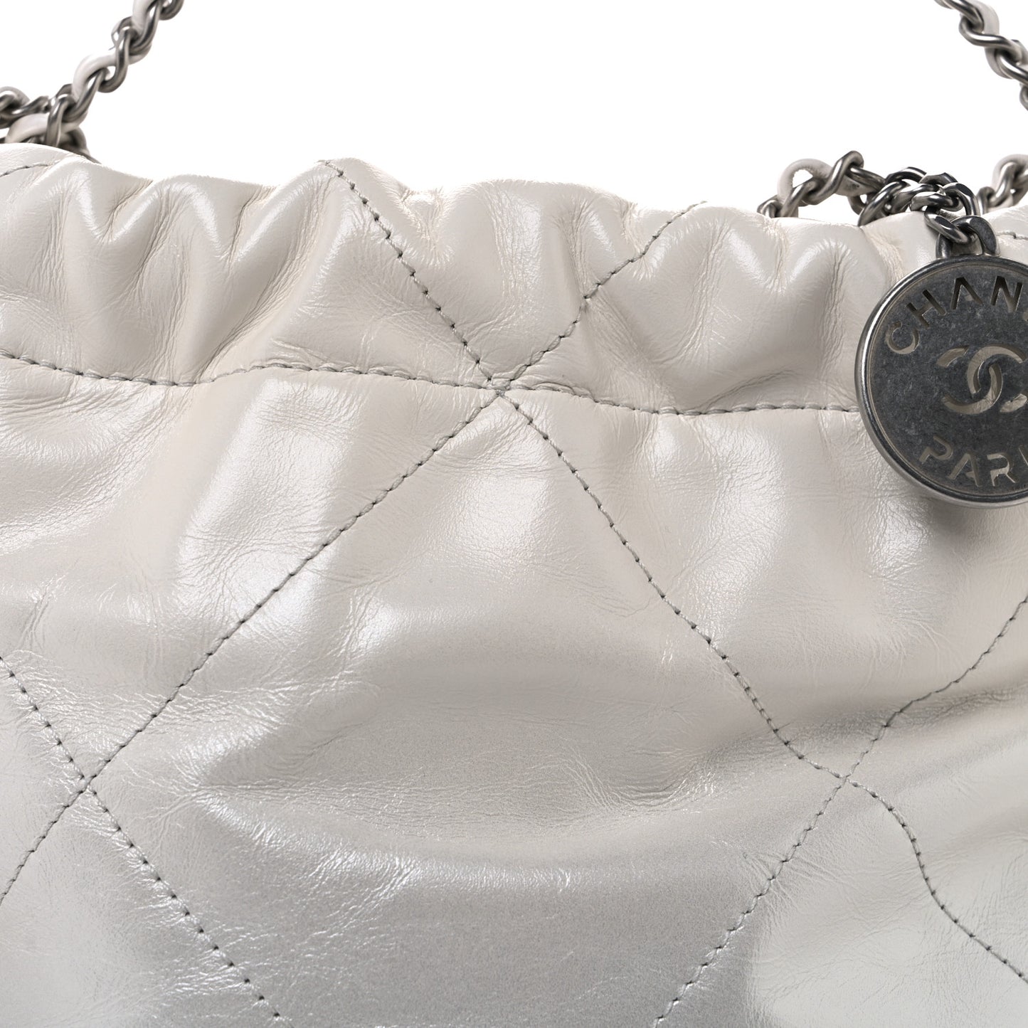 Metallic Shaded Calfskin Quilted Mini Chanel 22 White Silver