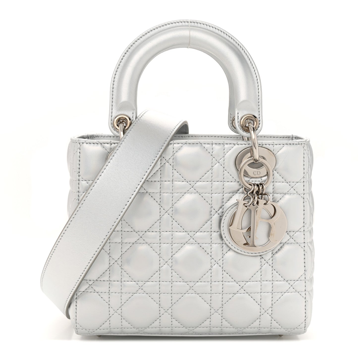 Metallic Lambskin Cannage Small My ABCDior Lady Dior Silver