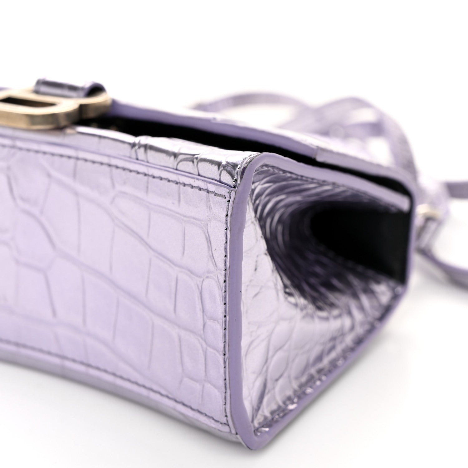 Balenciaga Metallic Calfskin Crocodile Embossed Hourglass Top Handle Bag XS Lilac 10 of 10