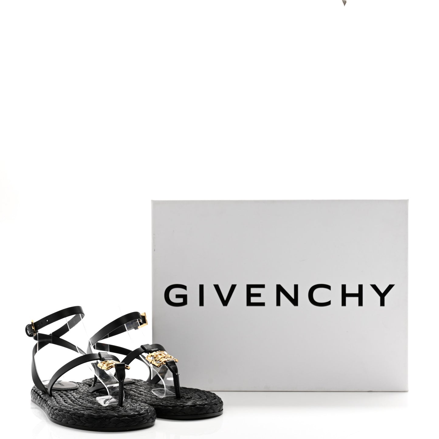 Calfskin Raffia 4G Liquid Tong Sandals 35 Black