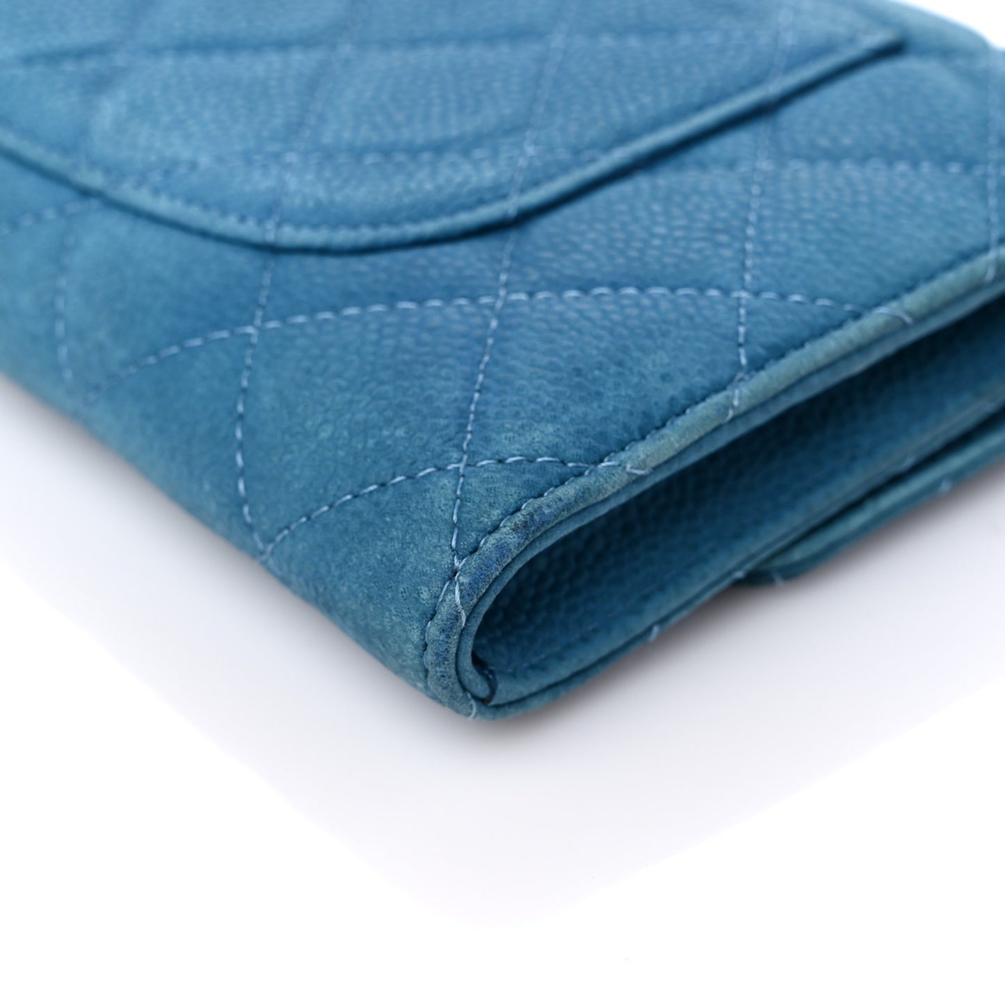 Iridescent Caviar Quilted Travel Wallet Blue