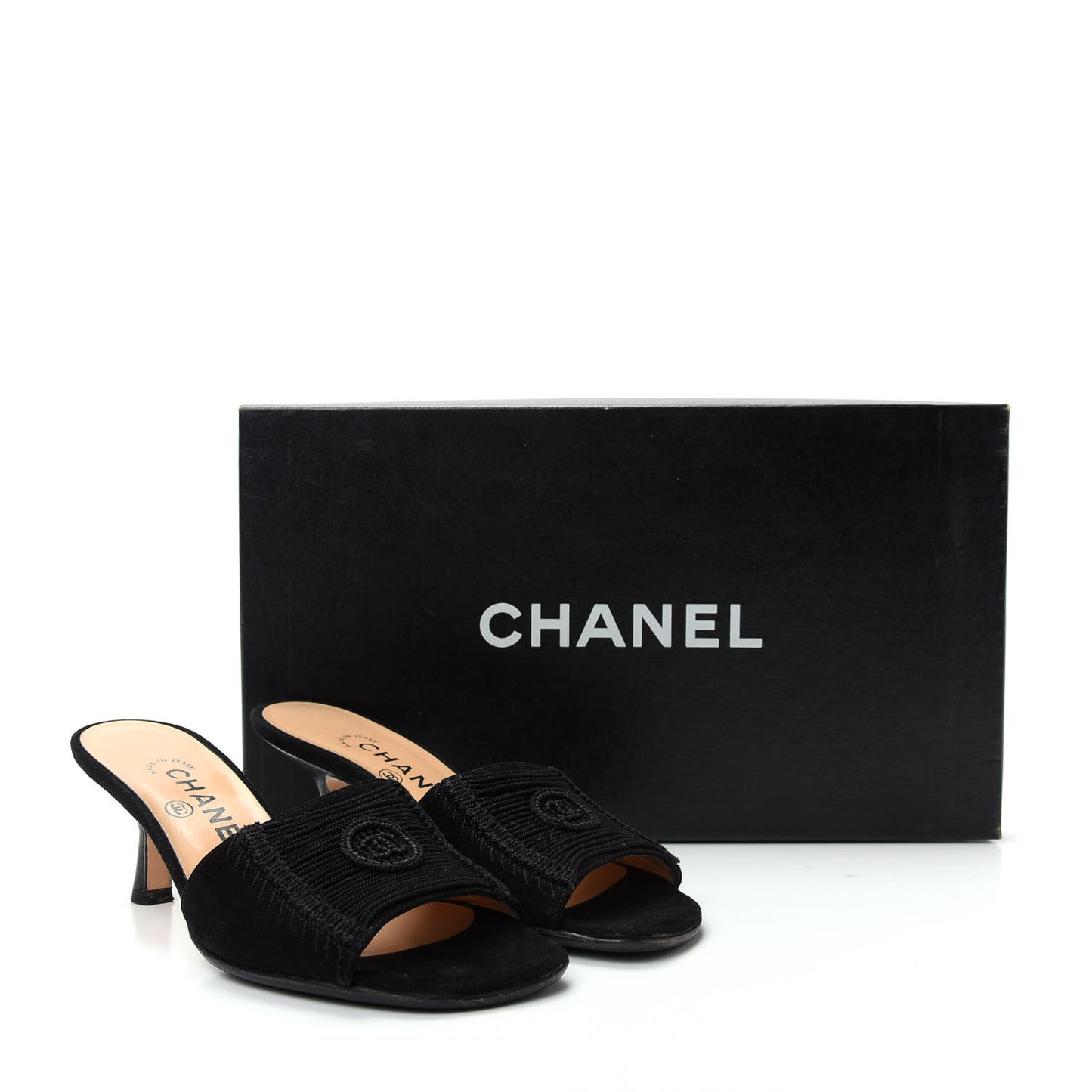 Suede Cord Beaded CC Mules 35.5 Black