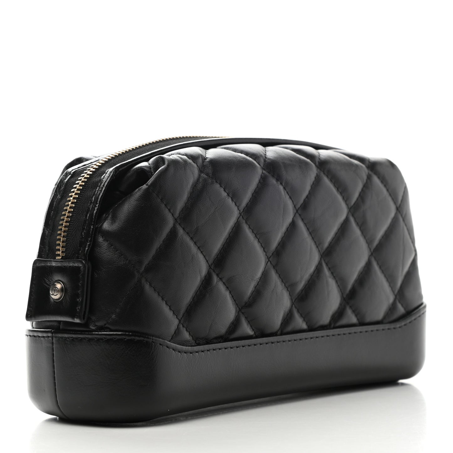 Aged Calfskin Quilted Gabrielle Cosmetic Case Black