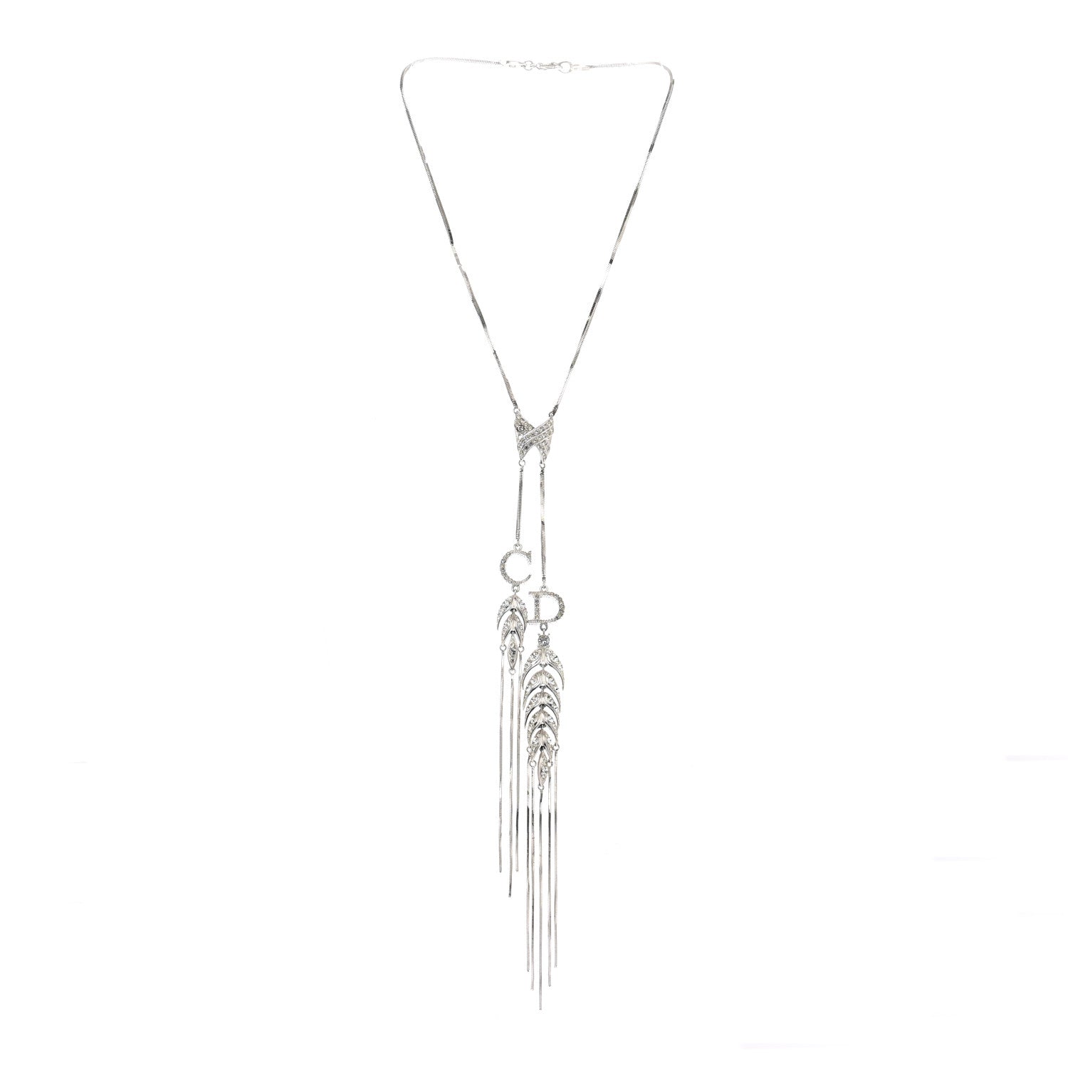 Christian Dior Metal CD Fringe Necklace Silver 3 of 7