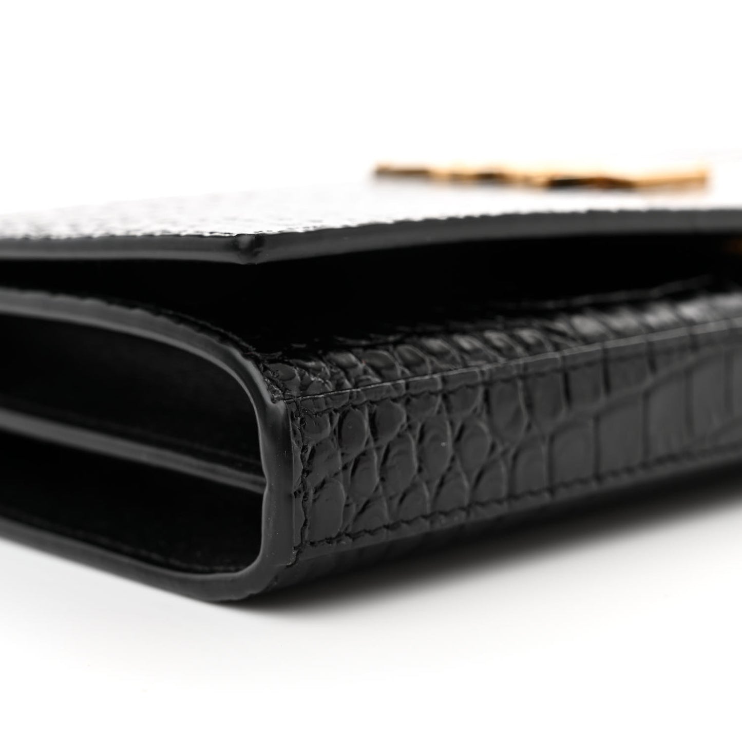 Calfskin Crocodile Embossed Cassandre Wallet On Chain WOC Black