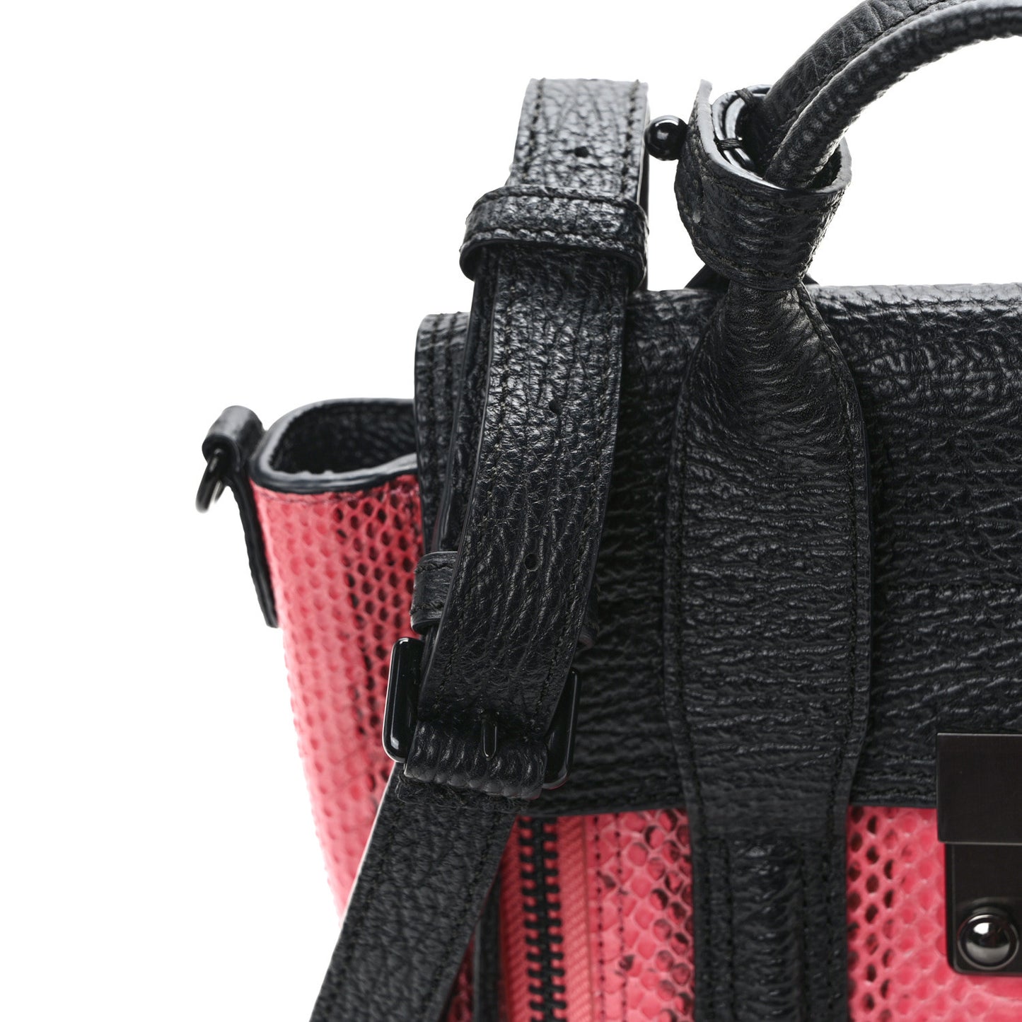 Textured Calfskin Elaphe Snakeskin Mini Pashli Satchel Pink Black