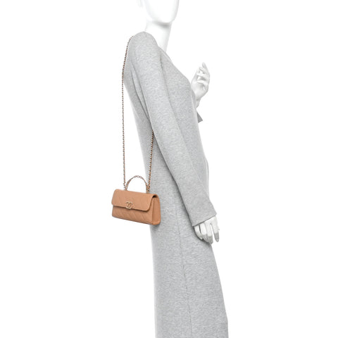 Caviar Quilted Chain Match Top Handle Phone Holder With Chain Beige